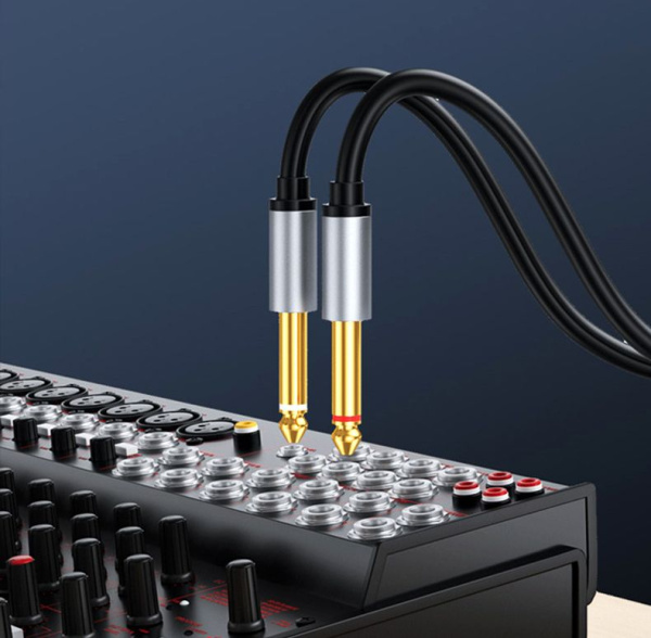 Кабель jack 3.5mm (AUX) - 2х jack 6.35mm моно PRO для микшера, 1 метр, черный