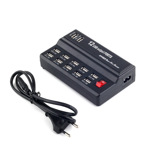 Зарядная станция на 12 USB портов mod. 1012P, 5V1-2.4A 60W, ABS-пластик, черный Зарядная станция на 12 USB портов mod. 1012P, 5V1-2.4A 60W, ABS-пластик, черный