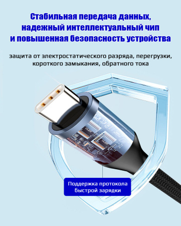 Кабель USB3.2 Type-C чип E-Marker, 4K 60Гц, PD100W (5A), 20 Гбит/с, алюминий, нейлоновая оплетка, 1 метр