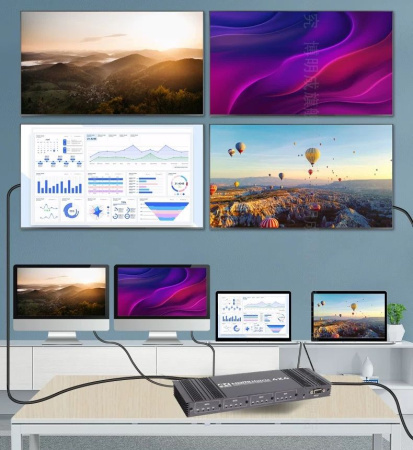 Матричный коммутатор (свитч-сплиттер) 4×4 HDMI v2.0b - 4K 60Гц, HDCP 2.2, HDR, EDID, RS232, бесшовное переключение, алюминий, пульт ДУ
