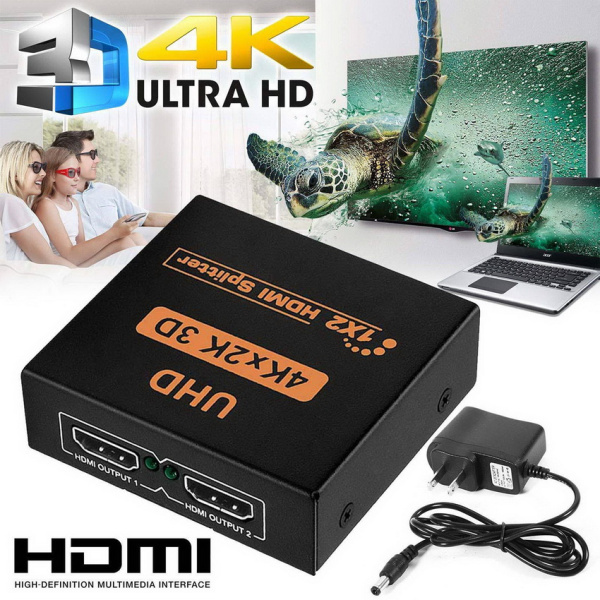 Адаптер - разветвитель - сплиттер 1×2 HDMI, UltraHD 4K 3D, активный, черный Адаптер - разветвитель - сплиттер 1×2 HDMI, UltraHD 4K 3D, активный, черный