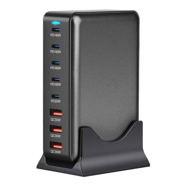 Настольное зарядное устройство - зарядная станция на 8 портов 600W USB-C / USB mod. 1006P200WB, быстрая зарядка, пластик Настольное зарядное устройство - зарядная станция на 8 портов 600W USB-C / USB mod. 1006P200WB, быстрая зарядка, пластик