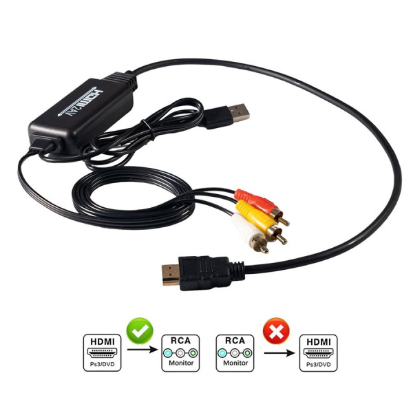 Кабель - переходник HDMI на RCA (AV) ver.01, черный