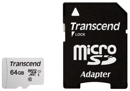 Карта памяти MicroSDXC 64Gb TRANSCEND (TS64GUSD300S-A), класс 10, SD-адаптер