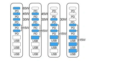 Настольное зарядное устройство - зарядная станция на 8 портов 600W USB-C / USB mod. 1006P200WW, быстрая зарядка, пластик, белый