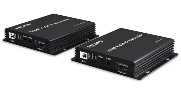 KVM IP-удлинитель HDMI USB по витой паре RJ45 UTP (LAN) до 300 метров, FullHD 1080p, EDID, комплект, черный