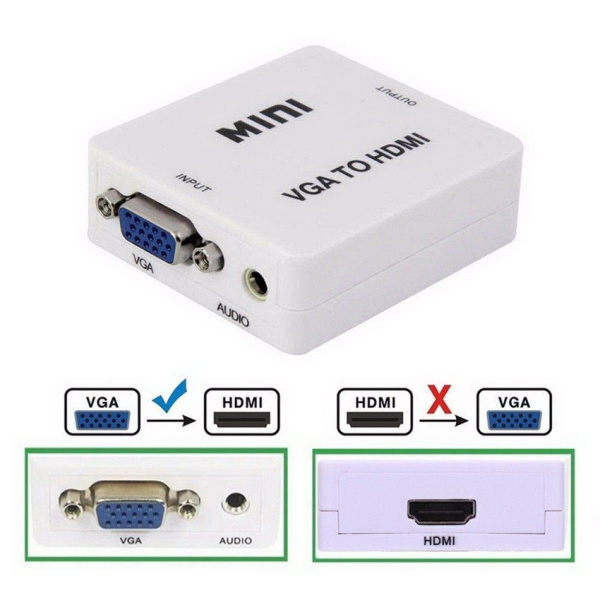Адаптер - переходник VGA на HDMI, белый Адаптер - переходник VGA на HDMI, белый
