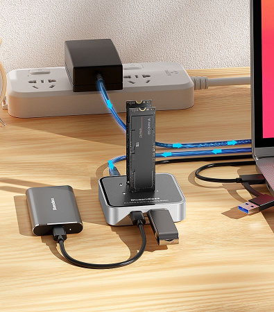 Док-станция для M.2 SSD SD09 – 2 слота NVMe / SATA (NGFF), USB3.0 - USB3.2 Type-C, 10 Гбит/с, до 16 ТБ (8 ТБ x 2), алюминий