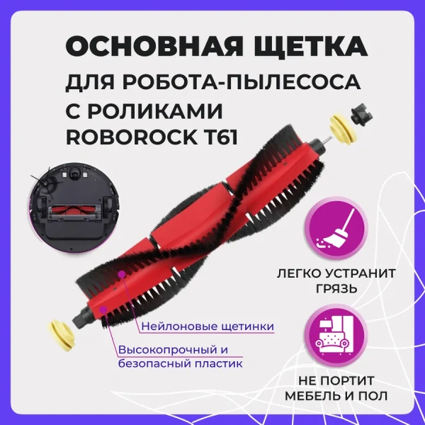 Основная щетка для робота-пылесоса с роликами Roborock T61 Основная щетка для робота-пылесоса с роликами Roborock T61