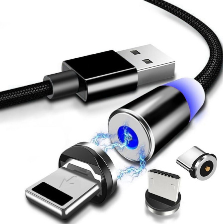 Зарядный магнитный USB кабель, 2.1А, 2м, черный