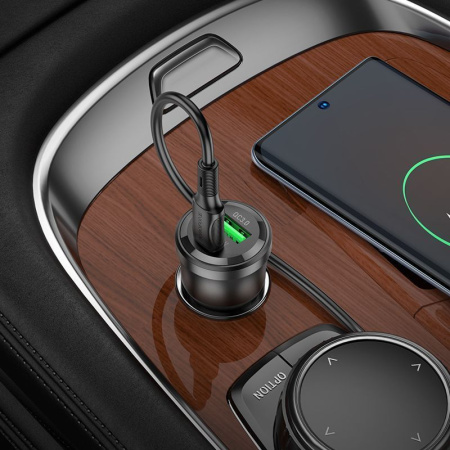 Автомобильное зарядное устройство USB BOROFONE BZ25, 1 USB QC3.0 + 1 USB Type-C PD38W,  прозрачный