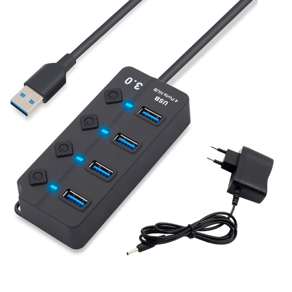 Хаб - концентратор USB3.0 - 4х USB3.0, MOD01 вертикальный с кнопками, активный, черный Хаб - концентратор USB3.0 - 4х USB3.0, MOD01 вертикальный с кнопками, активный, черный