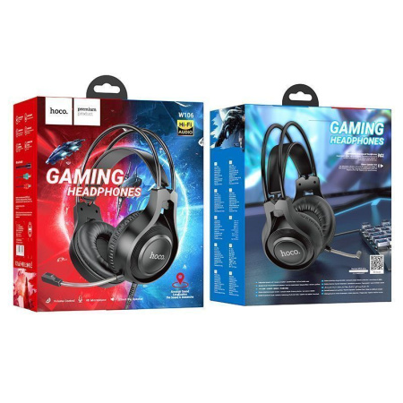 Наушники с микрофоном HOCO W106, полноразмерные игровые, USB+3,5 мм, 1.8 м., черный