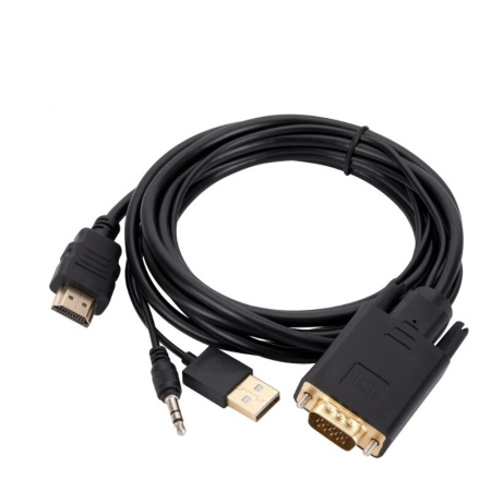 Кабель HDMI - VGA - jack 3.5mm (AUX) - USB, FullHD 1080p, 1,8 метра, черный