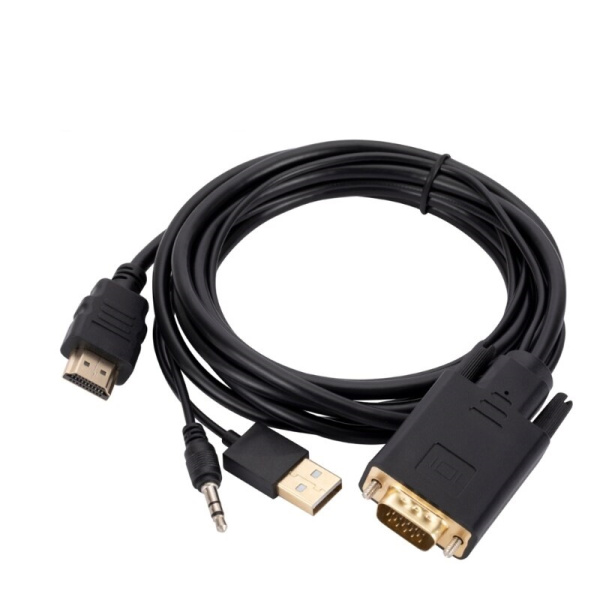 Кабель HDMI - VGA - jack 3.5mm (AUX) - USB, FullHD 1080p, 1,8 метра, черный Кабель HDMI - VGA - jack 3.5mm (AUX) - USB, FullHD 1080p, 1,8 метра, черный