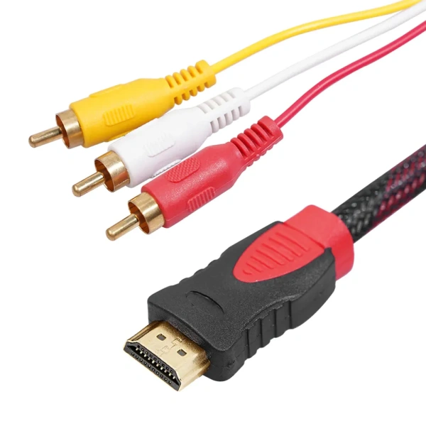 Кабель - переходник HDMI - 3x RCA (AV белый-красный-желтый), 1,5 метра, в оплетке Кабель - переходник HDMI - 3x RCA (AV белый-красный-желтый), 1,5 метра, в оплетке