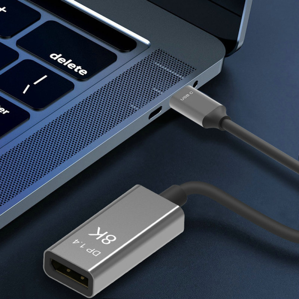 Адаптер - переходник USB3.1 Type-C – DisplayPort v1.4 (DP1.4) – 8K 60Гц / 4K 144Гц / 2K 240Гц, 32.4 Гбит/с, 12 бит, алюминий, 15 см