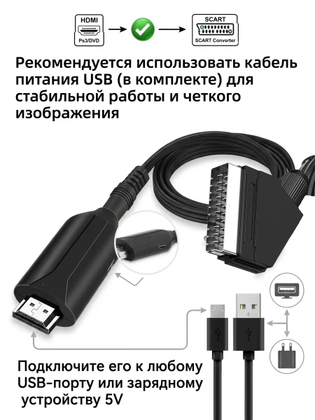 Кабель - переходник HDMI на SCART, черный