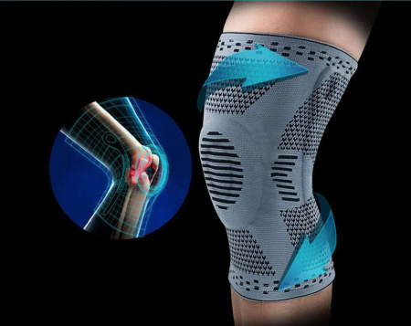 Фиксатор коленного сустава с силиконовой вставкой и пружинной опорой - бандаж на колено - ортопедический эластичный наколенник - спортивная компрессионная нескользящая поддержка для колена, размер L, серый