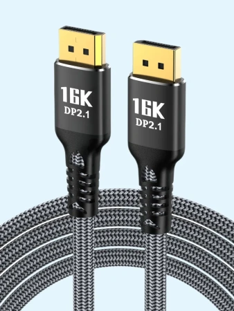 Кабель DisplayPort - DisplayPort v2.1 16K30Hz / 8K60Hz / 4K240Hz, 80Gps, 12bit, папа-папа, 1.5 метра, в оплетке, серый