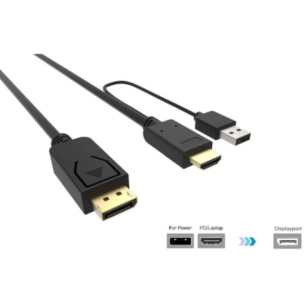 Кабель HDMI - DisplayPort - USB, UltraHD 4K, папа-папа, 1,8 метра, черный