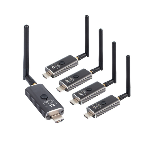 Удлинитель сигнала HDMI v1.4 по Wi-Fi до 150 метров, активный, FullHD 1080p, комплект 1 передатчик + 4 приемника, алюминий