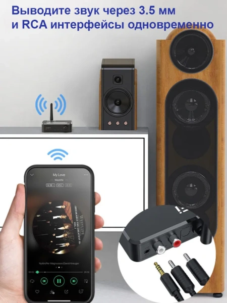 Аудио адаптер Hi-Fi B35 Bluetooth v5.1 приемник (RX) - оптика (Toslink/SPDIF) / RCA / AUX 3.5мм / USB, регулировка звука