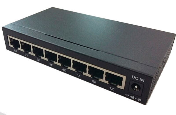 Сетевой свитч – LAN разветвитель – хаб RJ45 на 8 портов, 10/100/1000 Мбит/с, металлический корпус, черный