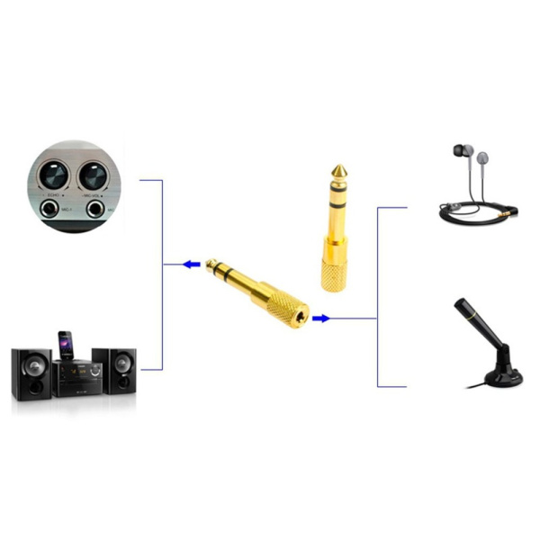 Адаптер - переходник jack 6.5mm - jack 3.5mm (AUX), золото Адаптер - переходник jack 6.5mm - jack 3.5mm (AUX), золото