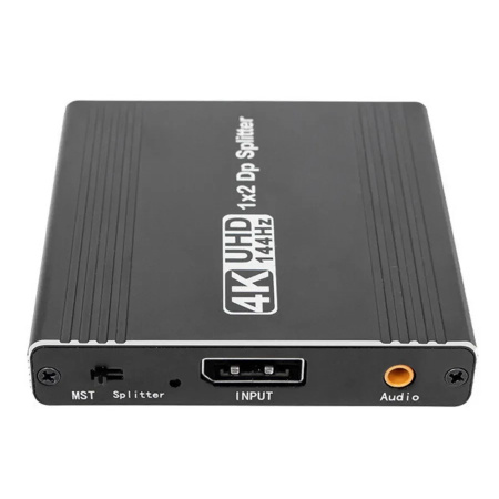 Сплиттер - разветвитель 1×2 DisplayPort v1.4 – 4K 144Гц, 32.4 Гбит/с, MST, jack 3.5мм, алюминий