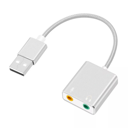 Звуковой адаптер - внешняя звуковая карта USB Hi-Fi 3D 2.1/7.1-канальная, кабель, серебро