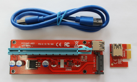 Адаптер - райзер USB3.0 PCI-E 1X на 16X, SATA (ver.007S)