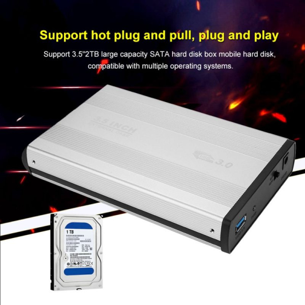 Внешний корпус - бокс SATA - USB3.0 для жесткого диска SSD/HDD 3.5”, алюминий, серебро Внешний корпус - бокс SATA - USB3.0 для жесткого диска SSD/HDD 3.5”, алюминий, серебро