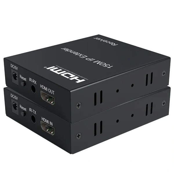 Удлинитель сигнала HDMI по витой паре RJ45 (LAN) до 150 метров, активный, FullHD 1080p, комплект, черный Удлинитель сигнала HDMI по витой паре RJ45 (LAN) до 150 метров, активный, FullHD 1080p, комплект, черный