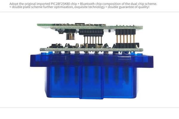 Автосканер ELM327 OBD2 v1.5 двухплатный с оригинальным чипом PIC18F25K80 - aдаптер OBDII ver1.5, Bluetooth v5.1, синий Автосканер ELM327 OBD2 v1.5 двухплатный с оригинальным чипом PIC18F25K80 - aдаптер OBDII ver1.5, Bluetooth v5.1, синий
