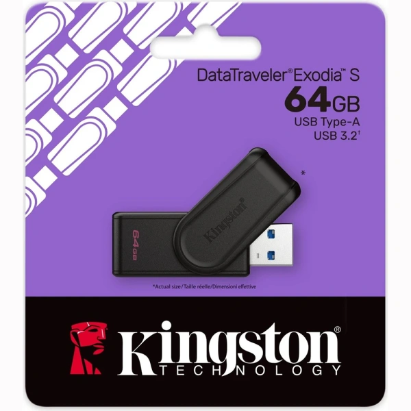 Флешка 64GB Kingston DataTraveler Exodia S (DTXS/64GB), USB3.0, черный