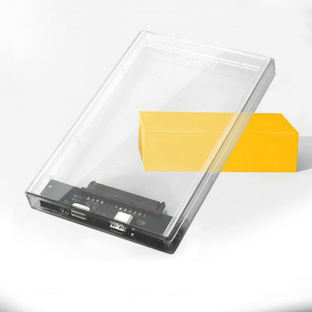 Внешний корпус - бокс SATA - MiniUSB - USB2.0 для жесткого диска SSD/HDD 2.5”, прозрачный
