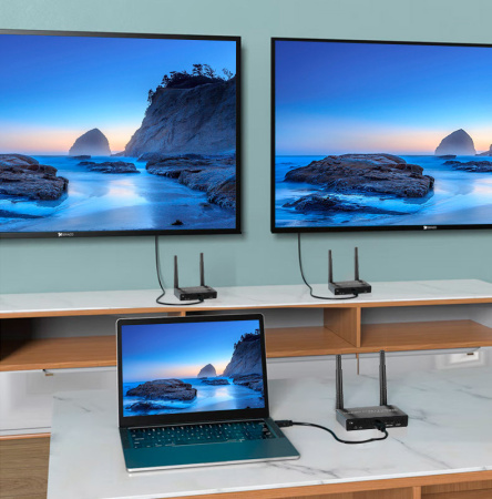 Удлинитель HDMI сигнала по Wi-Fi до 200 метров, UltraHD 4K, 1 приемник + 8 передатчиков