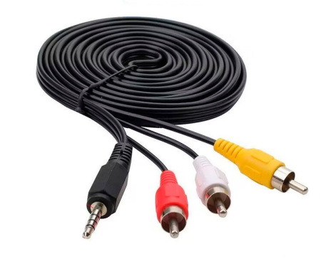 Кабель 3x RCA (AV) - jack 3.5mm (AUX) 15мм, папа-папа, 2 метра, черный
