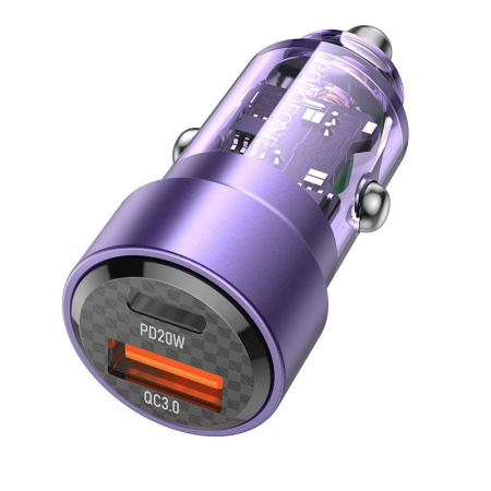 Автомобильное зарядное устройство USB BOROFONE BZ20, 1 USB QC3.0 + 1 USB Type-C PD38W, пурпурный