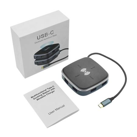 Адаптер - док-станция 9in1 USB3.1 Type-C на RJ45 (LAN) - HDMI 4K - 3x USB3.0 - USB3.1 Type-C - SD/TF - беспроводное ЗУ