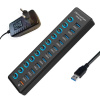 Хаб - концентратор USB3.0 11 портов mod. 611-10/1, до 5 Гбит/с, активный 12V с кнопками, быстрая зарядка, ABS-пластик