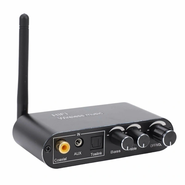 Аудио адаптер Hi-Fi T01 Bluetooth v5.1 приемник (RX) - оптика (Toslink/SPDIF) / AUX 3.5мм / USB, регулировка звука и тембра (treble/bass)