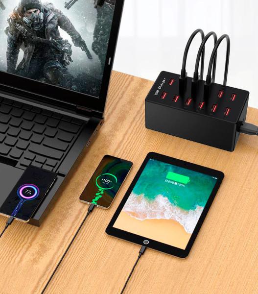 Зарядная станция на 12 USB портов mod. 1012P, 5V1-2.4A, ABS-пластик, черный