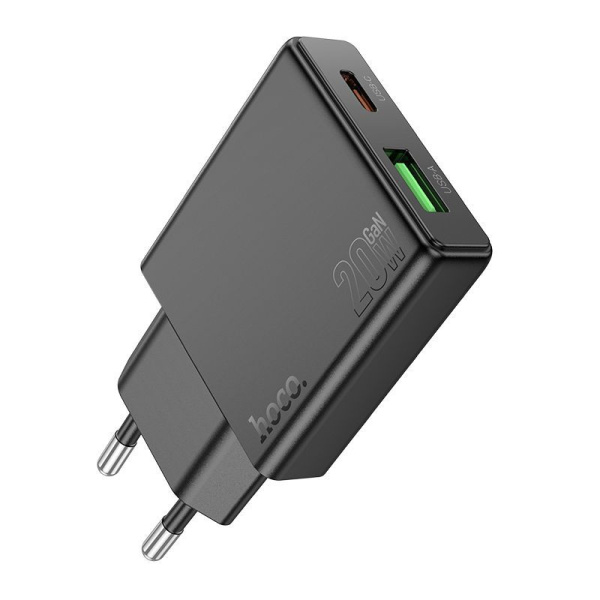 Зарядное устройство сетевое - блок питания HOCO N38, USB Type-C PD20W + USB QC3.0, черный Зарядное устройство сетевое - блок питания HOCO N38, USB Type-C PD20W + USB QC3.0, черный