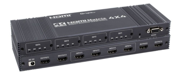 Матричный коммутатор (свитч-сплиттер) 4×4 HDMI v2.0b - 4K 60Гц, HDCP 2.2, HDR, EDID, RS232, бесшовное переключение, алюминий, пульт ДУ