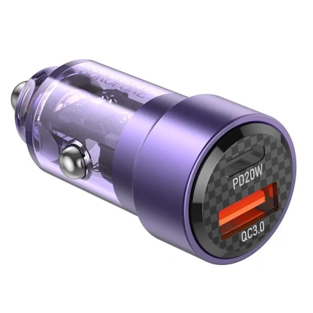 Автомобильное зарядное устройство USB BOROFONE BZ20, 1 USB QC3.0 + 1 USB Type-C PD38W, пурпурный