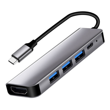 Адаптер - переходник - хаб USB3.1 Type-C на HDMI - USB-C PD - 3x USB3.0, серый