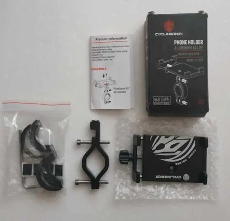 Держатель для телефона на велосипед, мотоцикл, самокат, коляску - металлический велодержатель смартфона MOD01, ширина 55-100мм, алюминиевый, черный