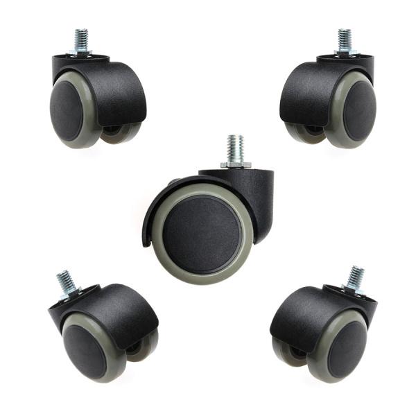 Мебельные прорезиненные колеса (Комплект 5шт.) для кресла на резьбе M10 (10*15 мм) / полиуретановые ролики для офисного стула